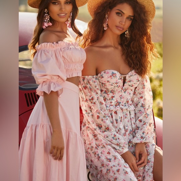 NEW Pink Floral Bridesmaid Maxi Dress Small 4 Off Shoulder Alamour the Label - Picture 5 of 13